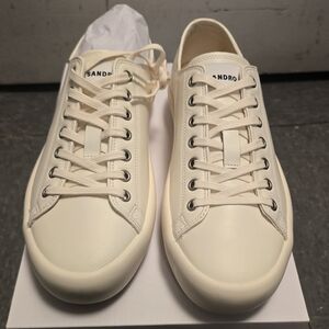 Brand New Sandro Men’s Leather Low-Top Sneakers in Cream
